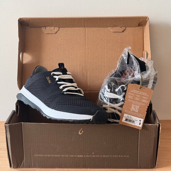 Olukai Huia Athletic Sneakers Women Size 8 Black Mesh Low Top Lace Up 20492-4040 - Picture 2 of 8